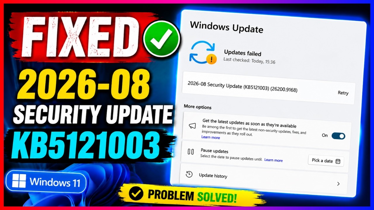 Fix 2026-08 Security Update KB5121003 (OS Builds 26200.9168) Failed to install in Windows 11